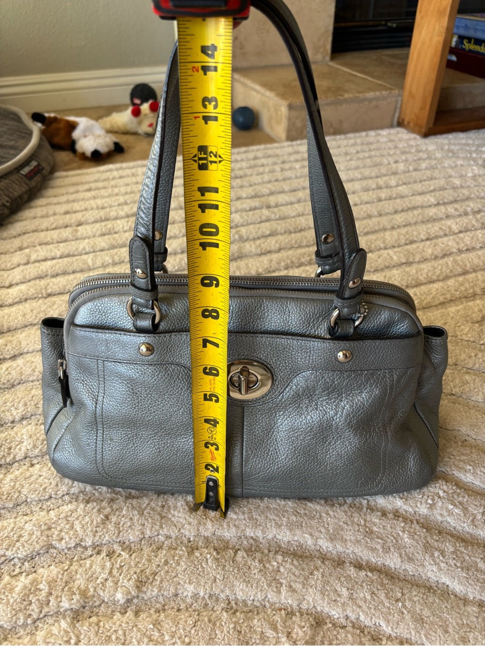 Coach Pebbled Leather Turnlock Shoulder Bag in Metallic Gray - Picture 9 of 13
